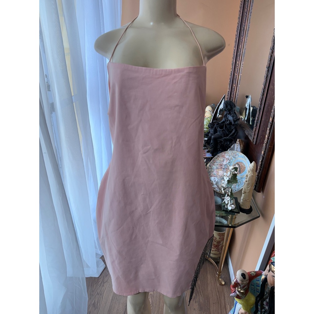 Fashion Nova‎ Borrowed Hearts Pink Rhinestone Fringe Mini Dress Halter 2X NWT